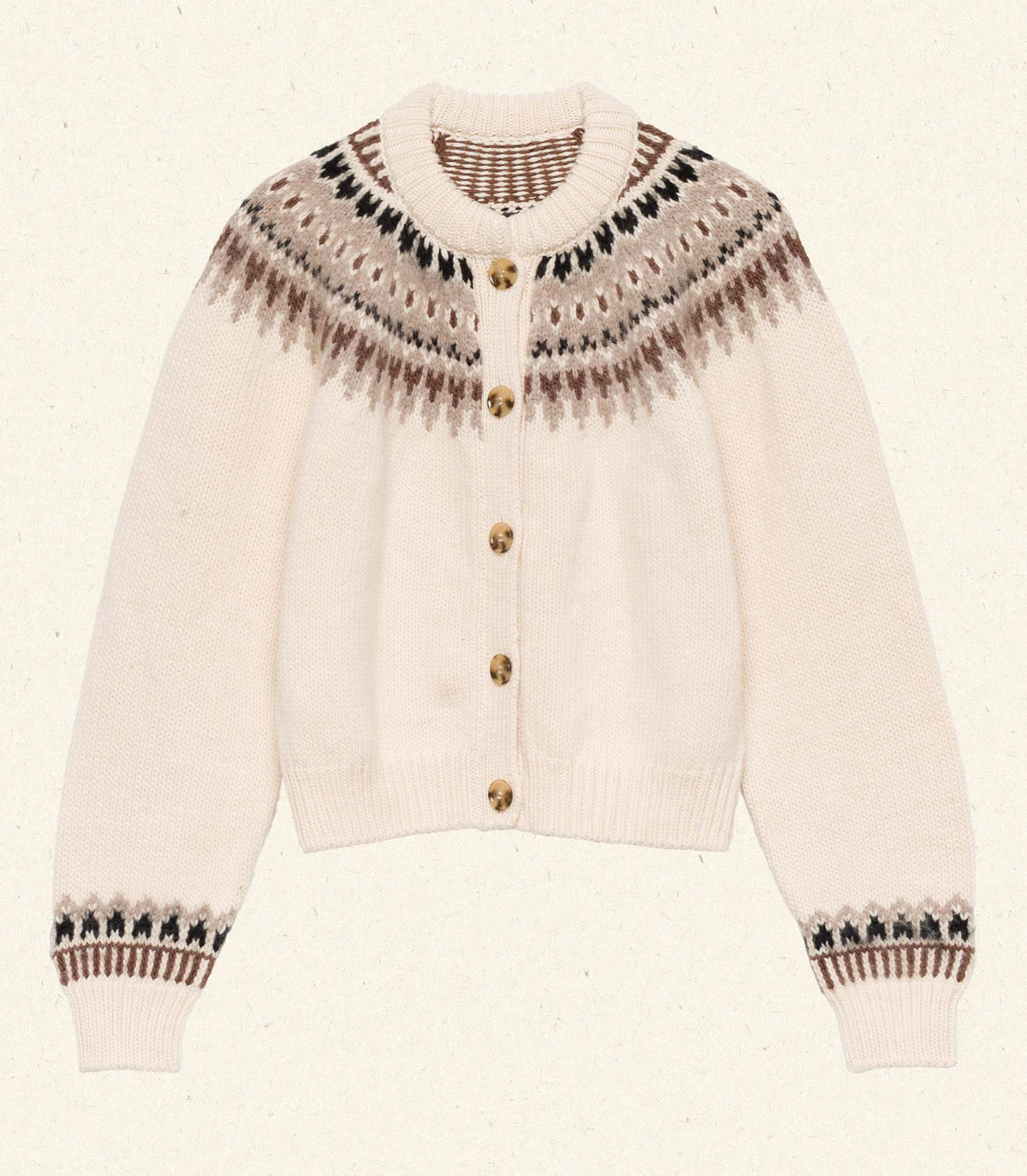 CLARKE CARDIGAN -- OATMEAL OLYMPIA FAIR ISLE