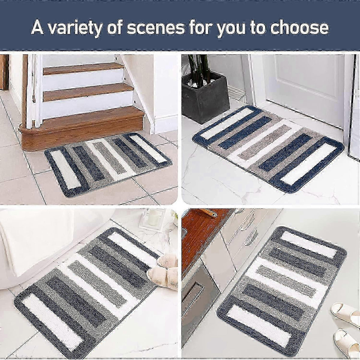 Blue Microfiber Bath Mat – Soft Absorbent Non-Slip Machine Washable Rug, 16" x 24