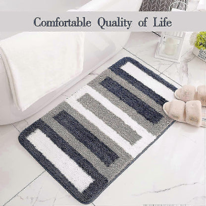 Blue Microfiber Bath Mat – Soft Absorbent Non-Slip Machine Washable Rug, 16" x 24