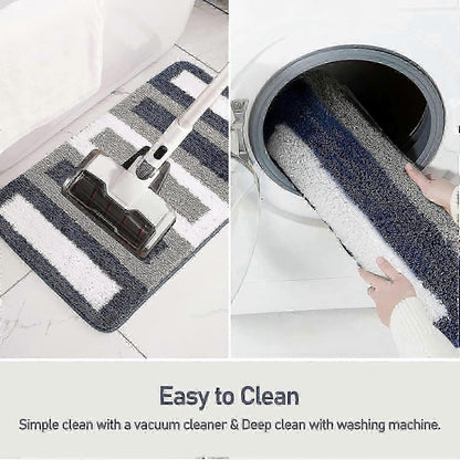 Blue Microfiber Bath Mat – Soft Absorbent Non-Slip Machine Washable Rug, 16" x 24