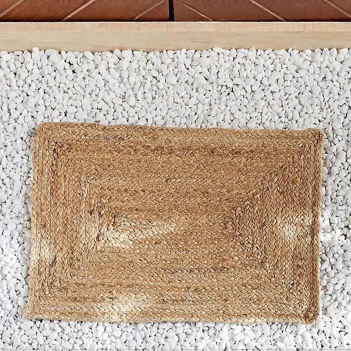 AIESY Beige Handwoven Jute Bath Mat – Reversible Rectangular Rug, 16" x 24