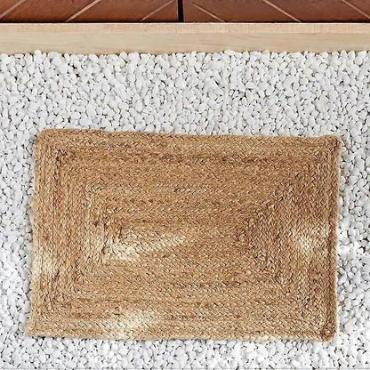 AIESY Beige Handwoven Jute Bath Mat – Reversible Rectangular Rug, 16" x 24
