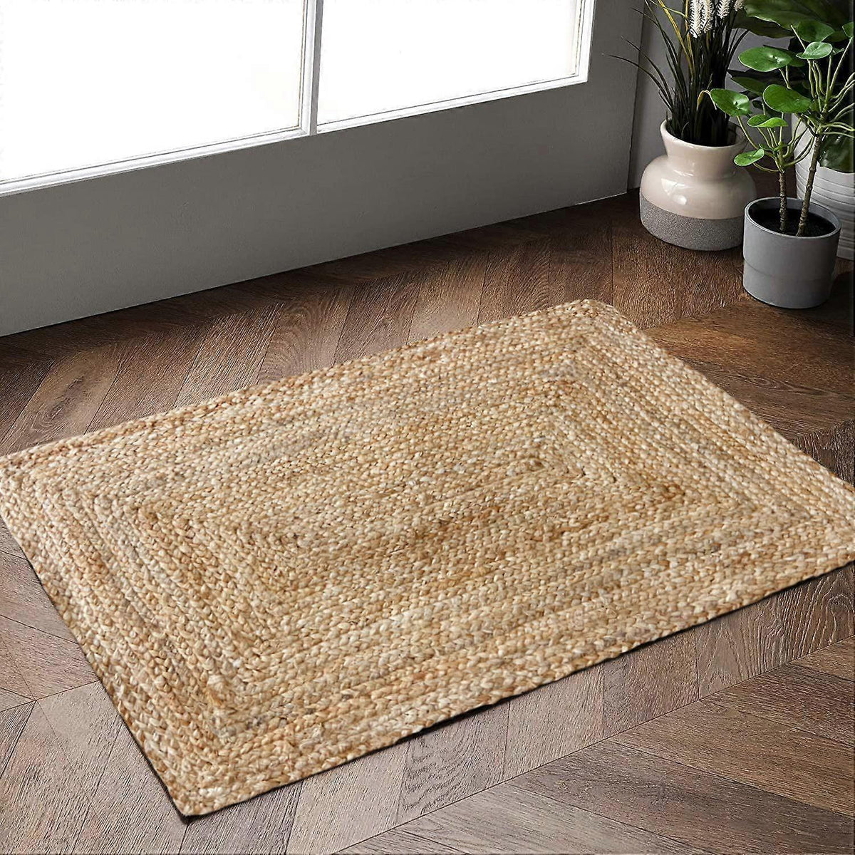 AIESY Beige Handwoven Jute Bath Mat – Reversible Rectangular Rug, 16" x 24