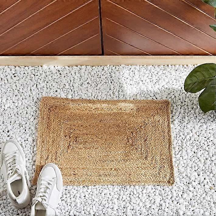 AIESY Beige Handwoven Jute Bath Mat – Reversible Rectangular Rug, 16" x 24