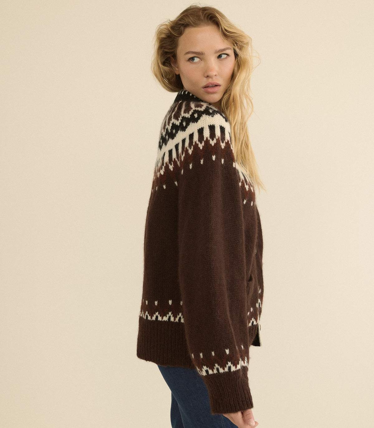 HUE CARDIGAN -- BRUN ABERDEEN FAIR ISLE