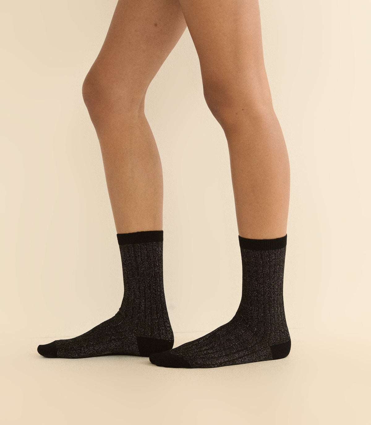 COLLÉGIEN VICTOIRE GLITTER CREW SOCKS -- NOIR DE CHARBON
