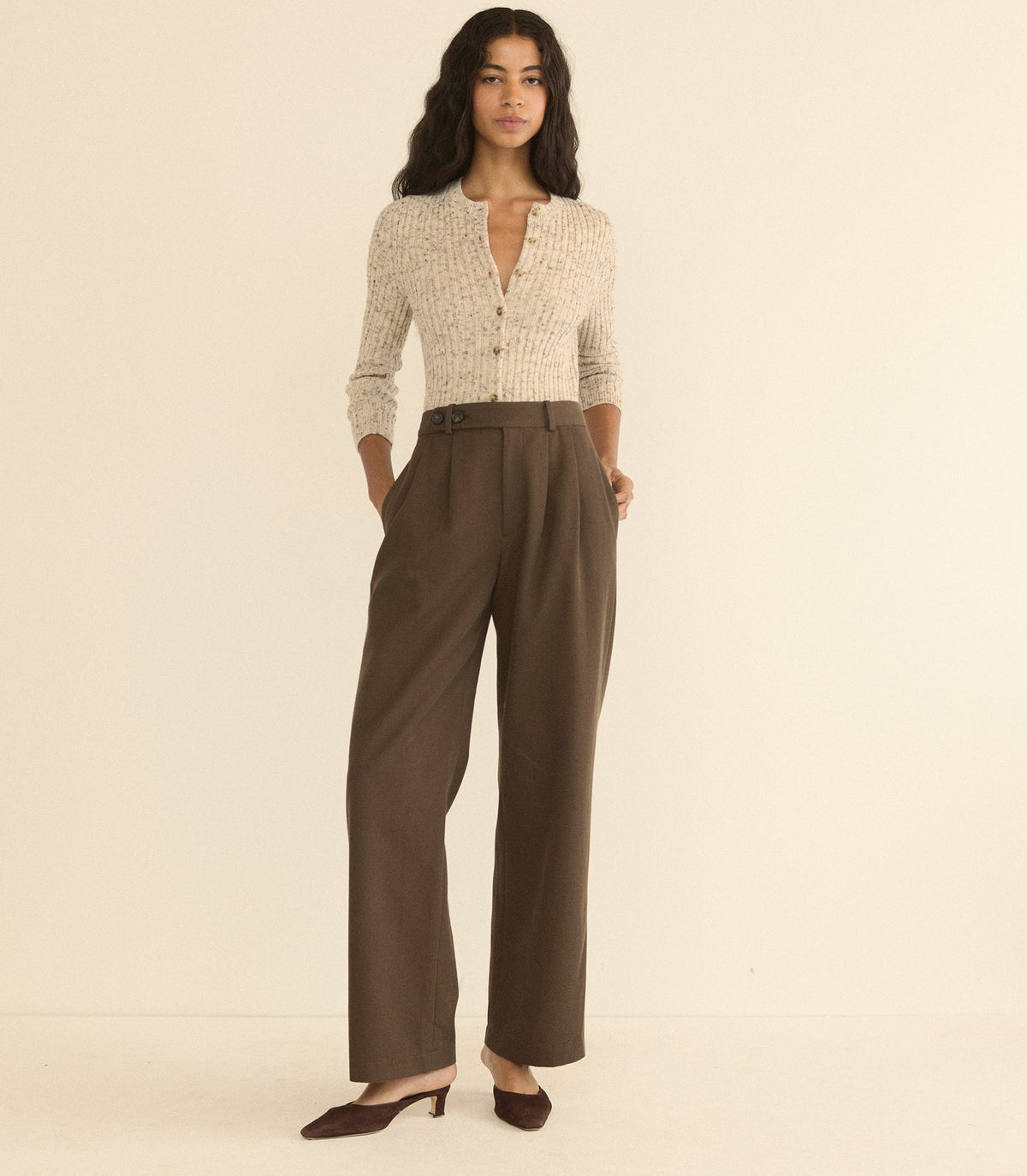 DANAE RIB CARDIGAN -- SABBIA MELANGE
