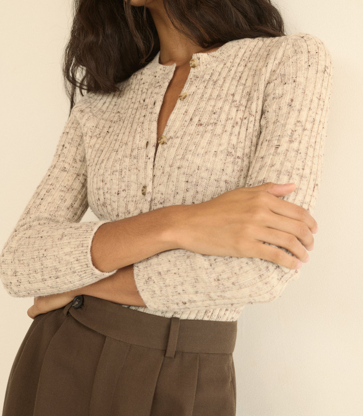DANAE RIB CARDIGAN -- SABBIA MELANGE