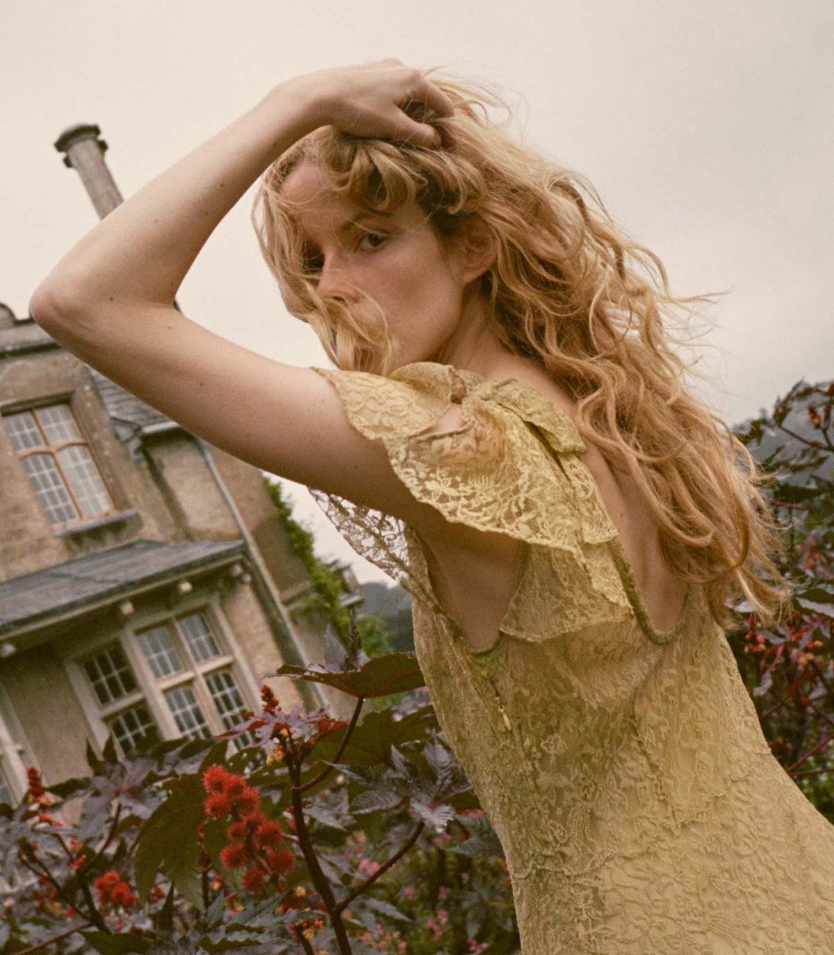 GARBO DRESS -- BURNISHED GOLD LACE
