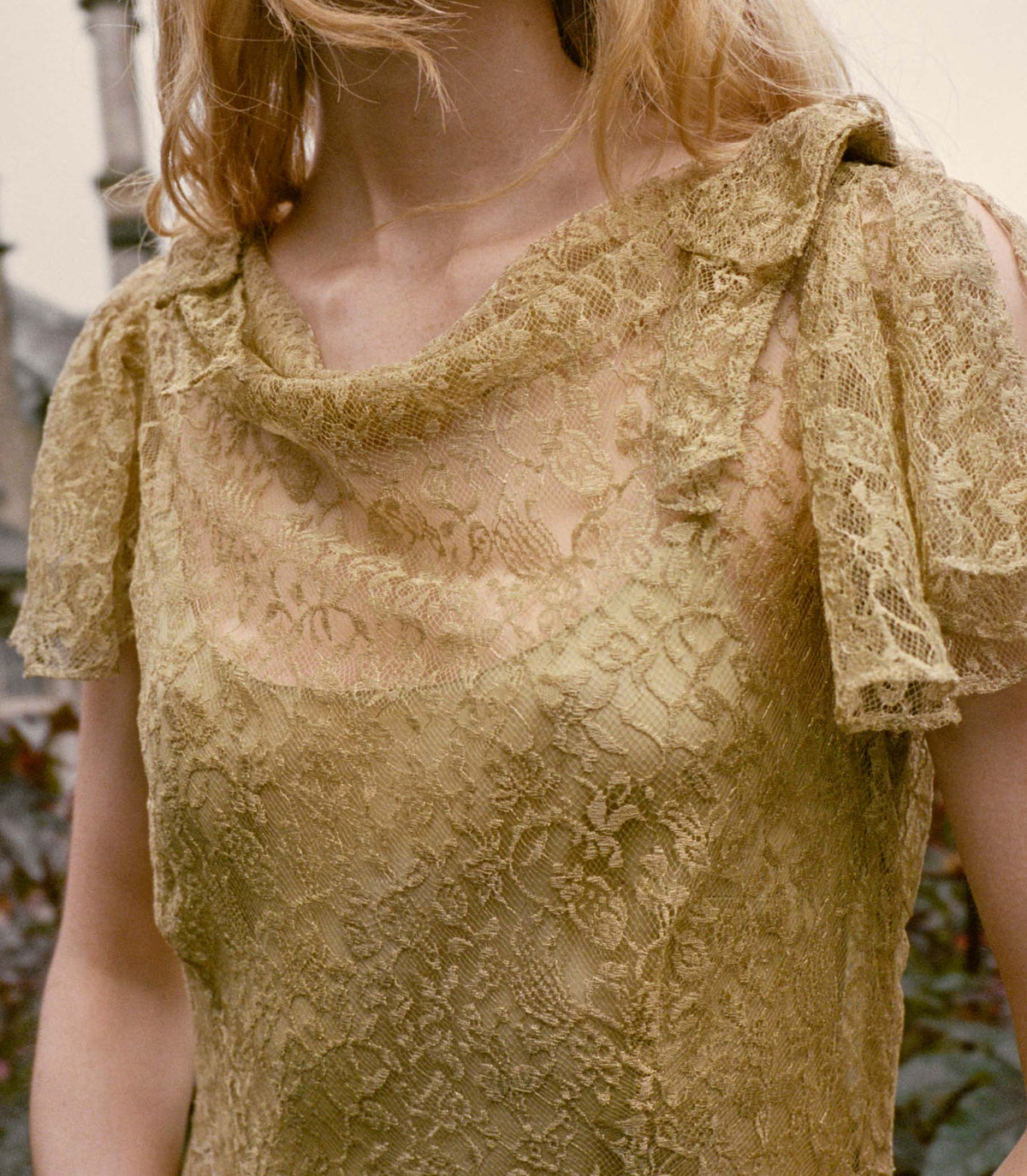 GARBO DRESS -- BURNISHED GOLD LACE