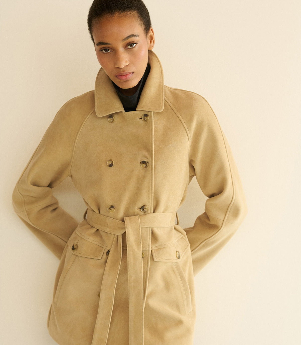 HUTTON SUEDE TRENCH -- BLONDE