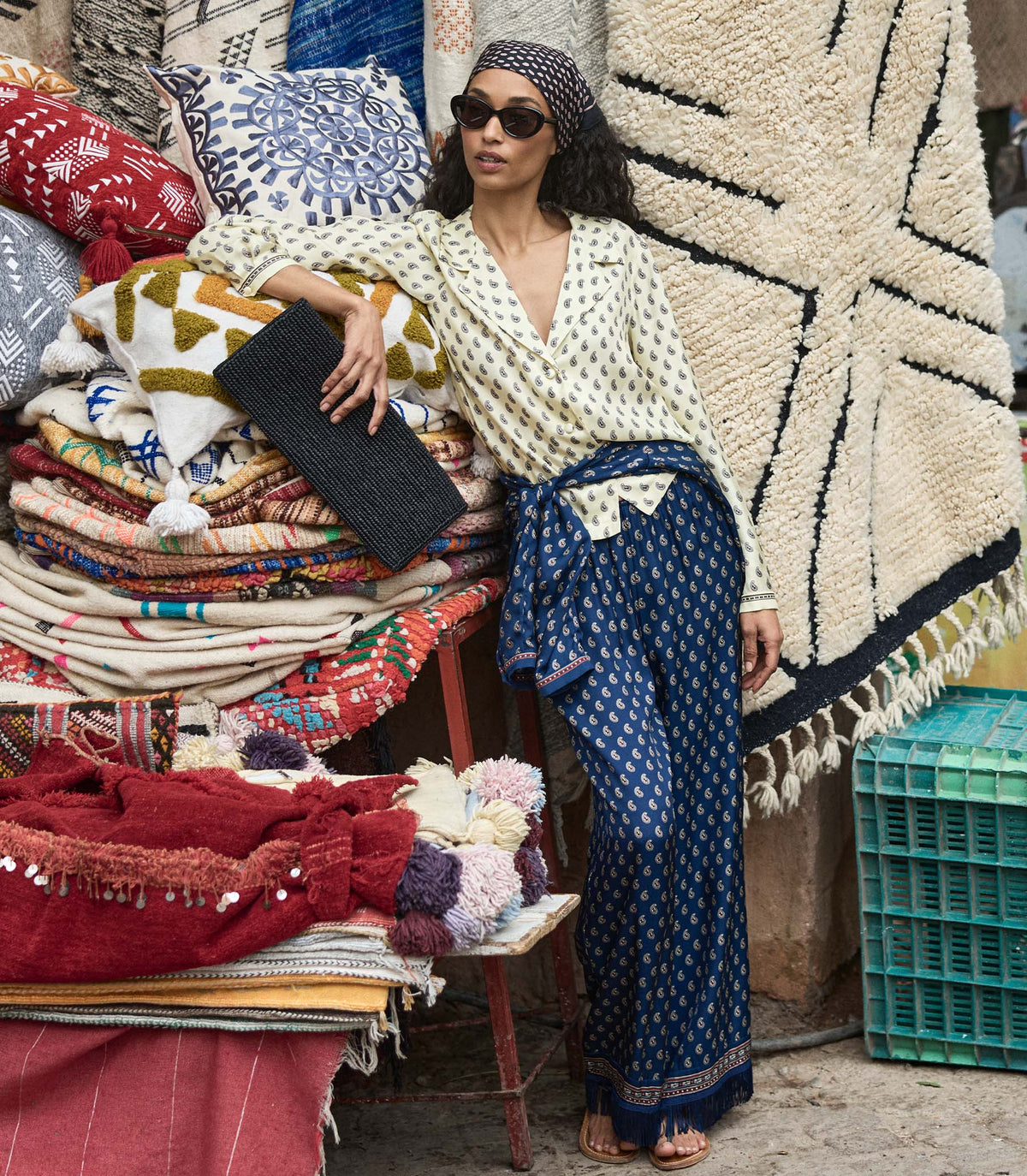 LAVON FRINGE PANT -- BLEU TAORMINA PAISLEY