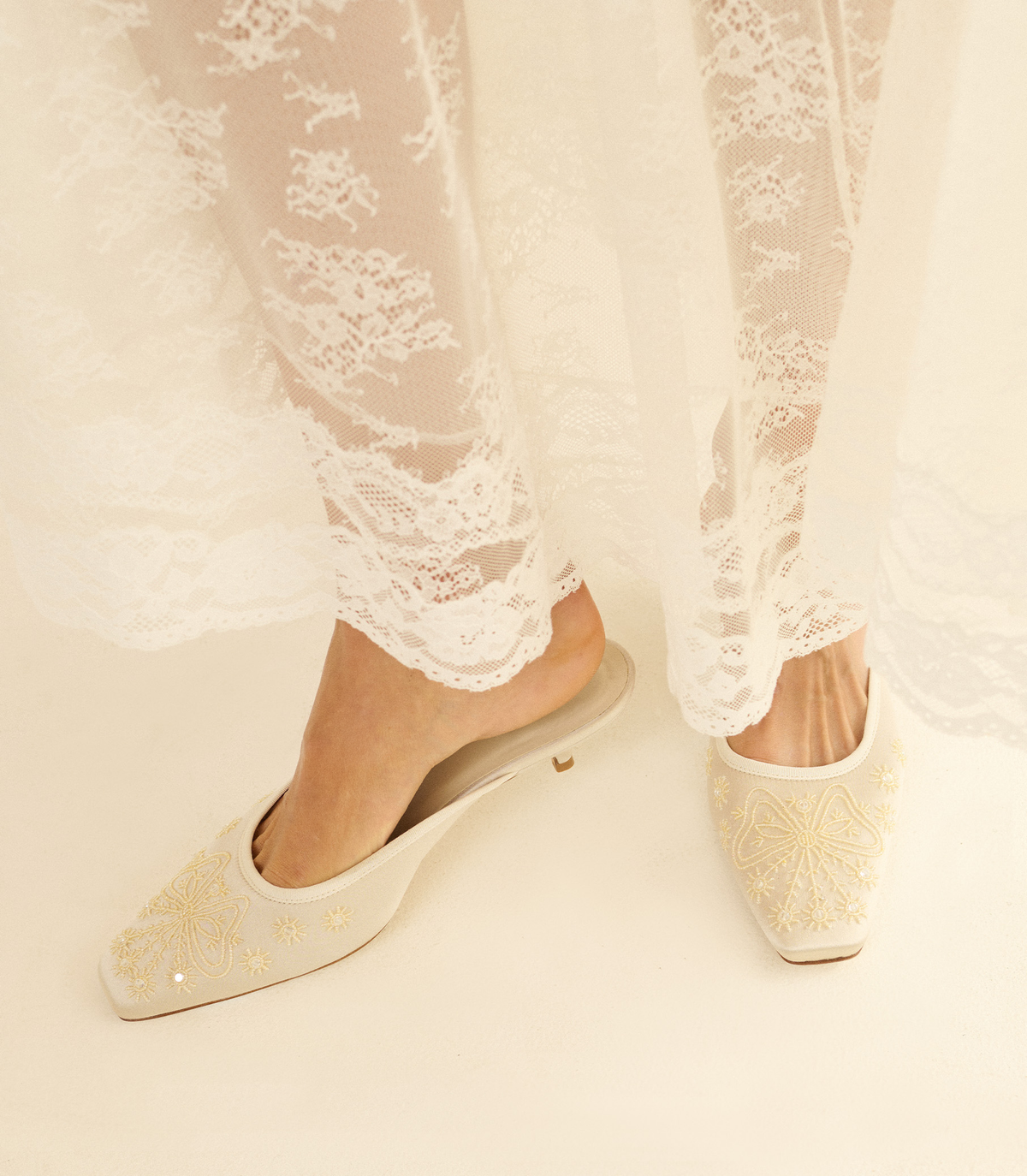 MALIN MULE -- EMBELLISHED EGGSHELL SATIN